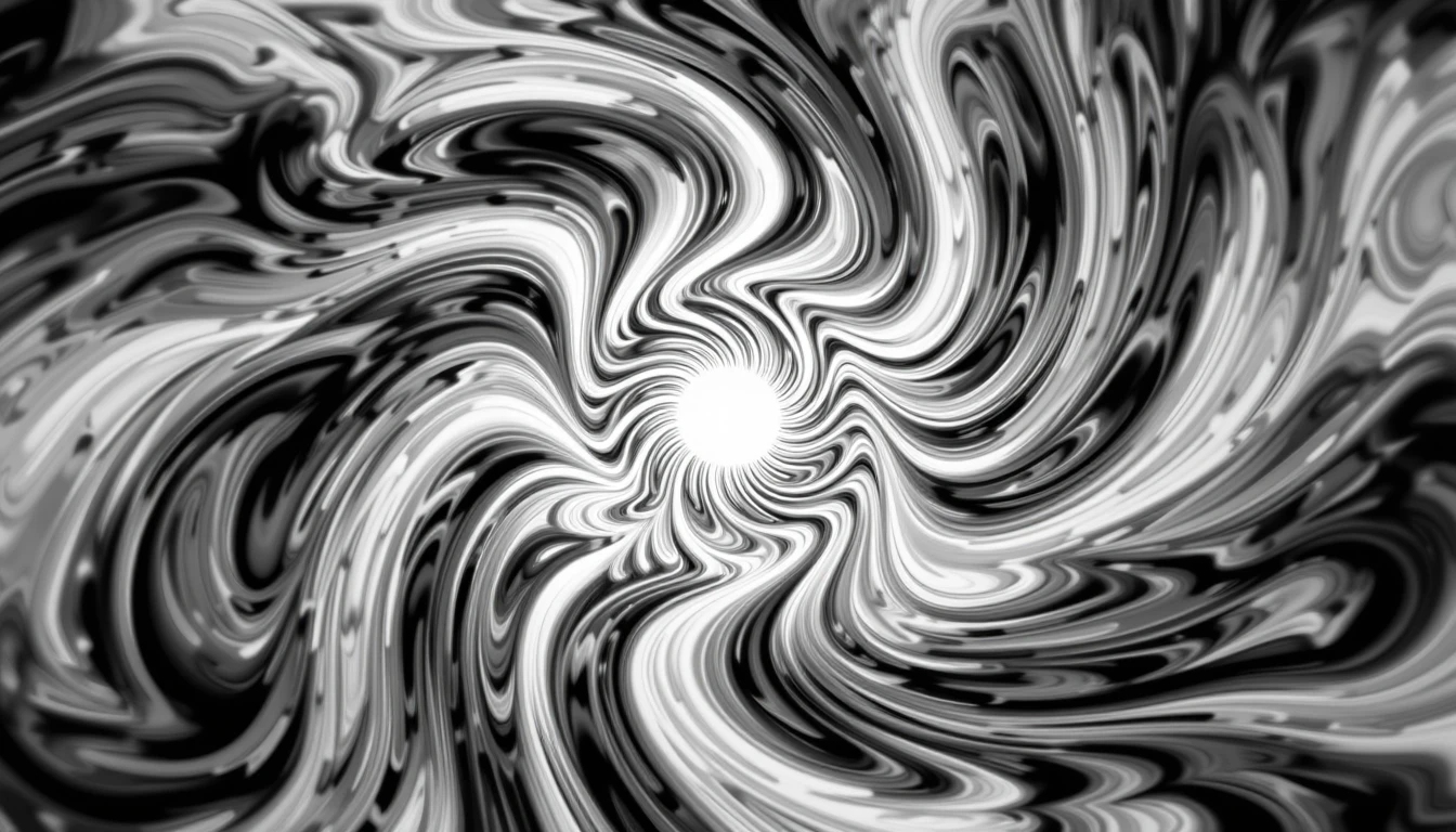 Swirling black and white abstract spiral
