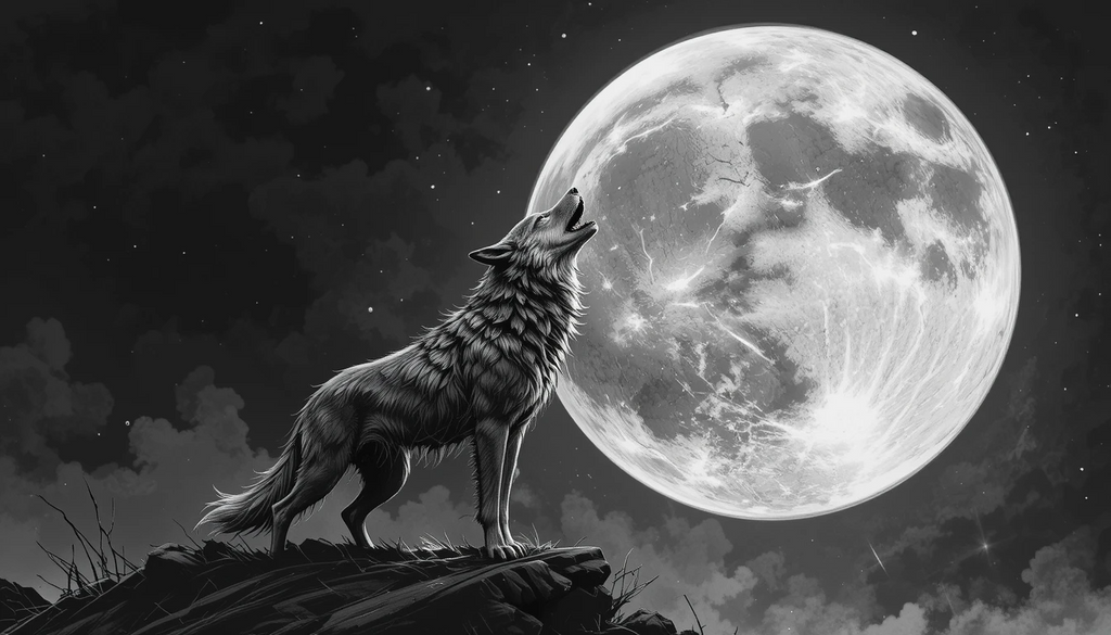 Wolf howling at full moon