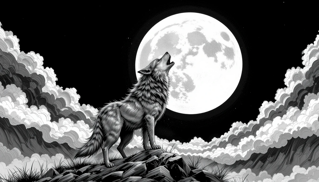 Wolf howling at full moon