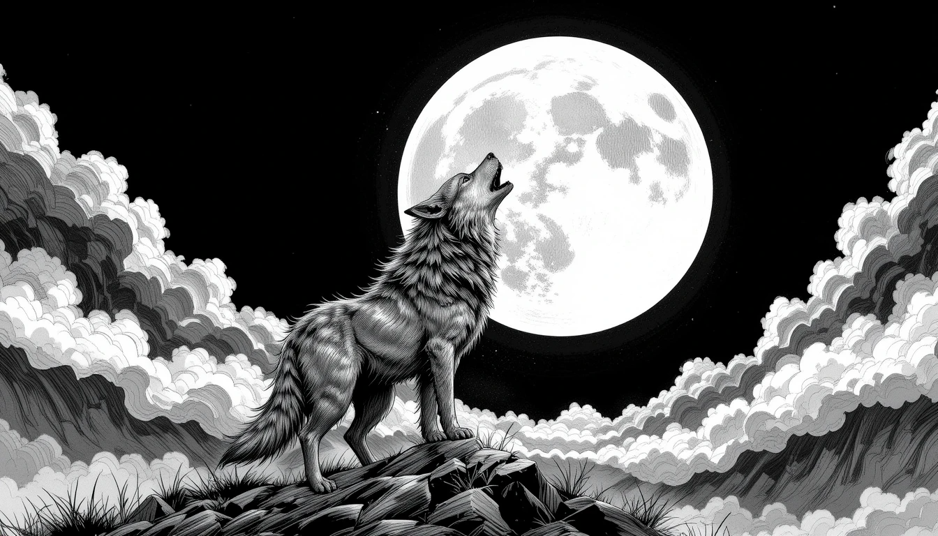 Wolf howling at full moon