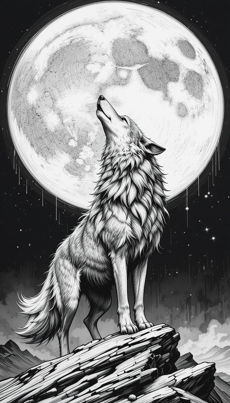 Wolf howling at full moon