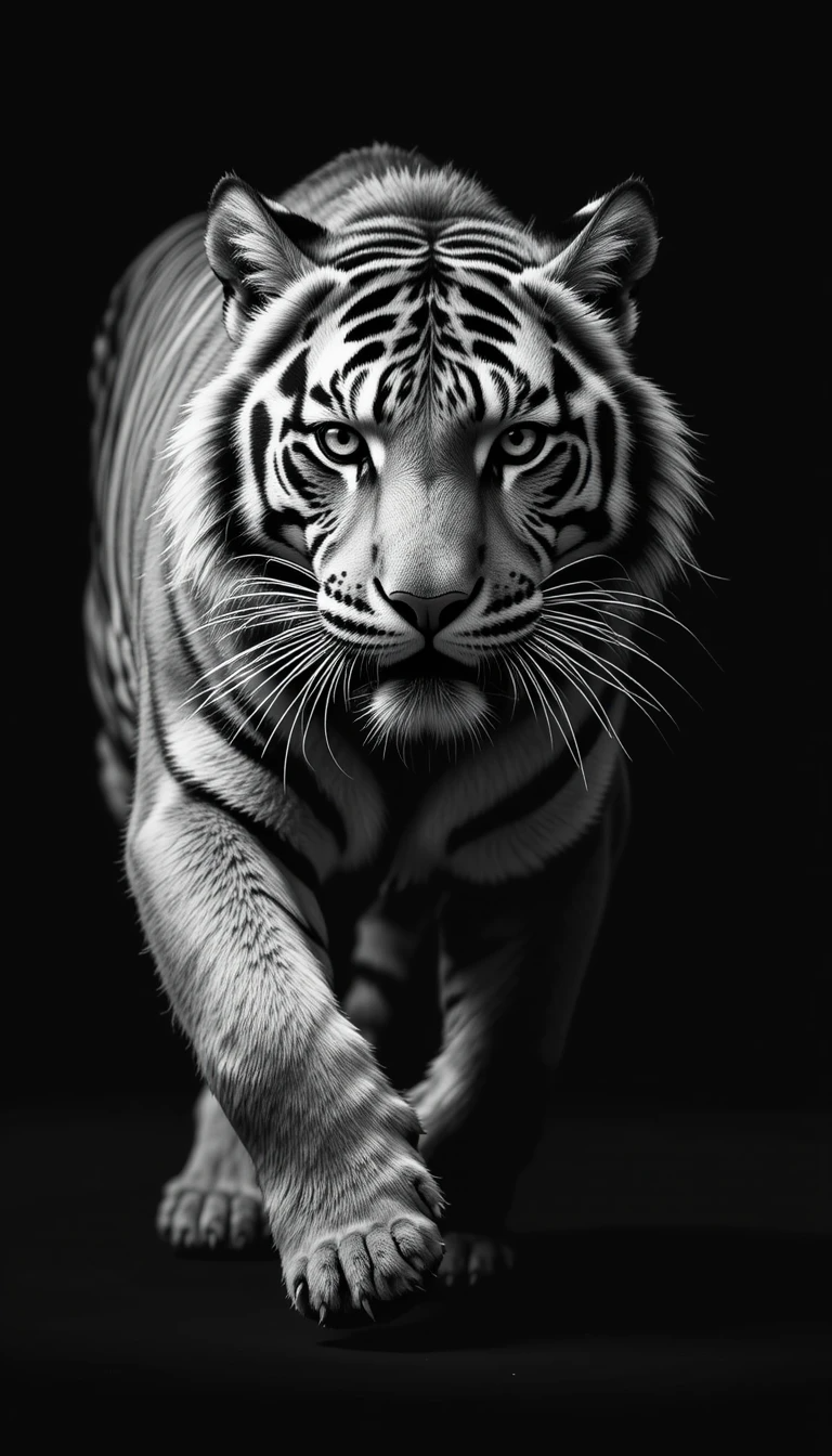 Intense White Tiger Portrait - Dramatic Black and White Animal Photography Canvas Print