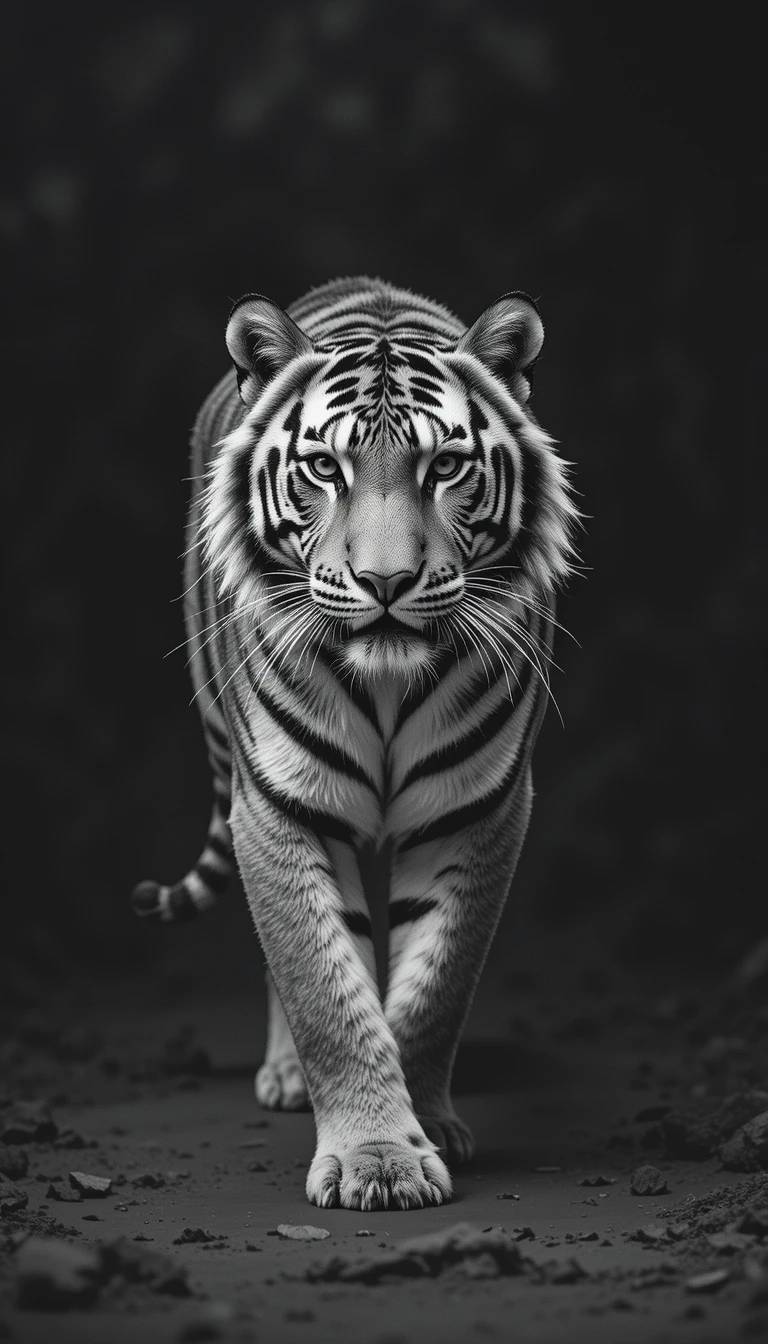 Intense White Tiger Portrait - Dramatic Black and White Animal Photography Canvas Print