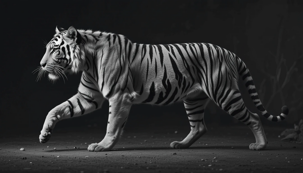 Intense White Tiger Portrait - Dramatic Black and White Animal Photography Canvas Print