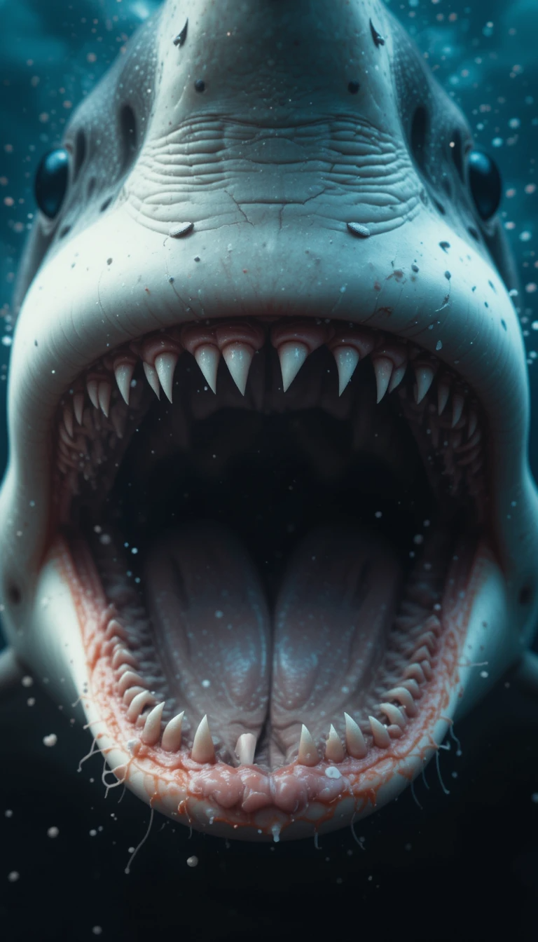 Menacing Great White Shark Open Mouth - Intense Black and White Underwater Photography