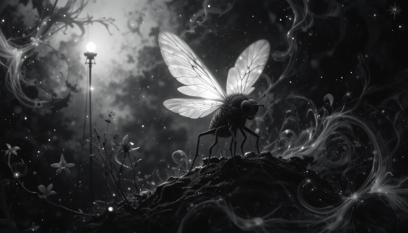 Intricate Fly Macro with Delicate Wings – Monochrome Insect Fine Art Photography
