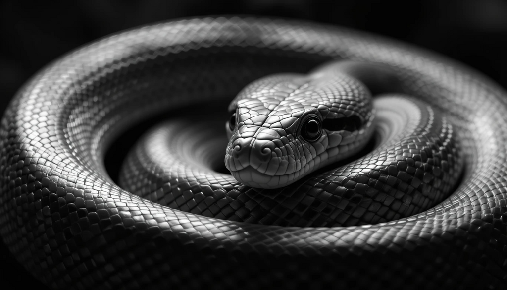 Coiled Serpent Snake Portrait – Intense Monochrome Reptile Wall Art