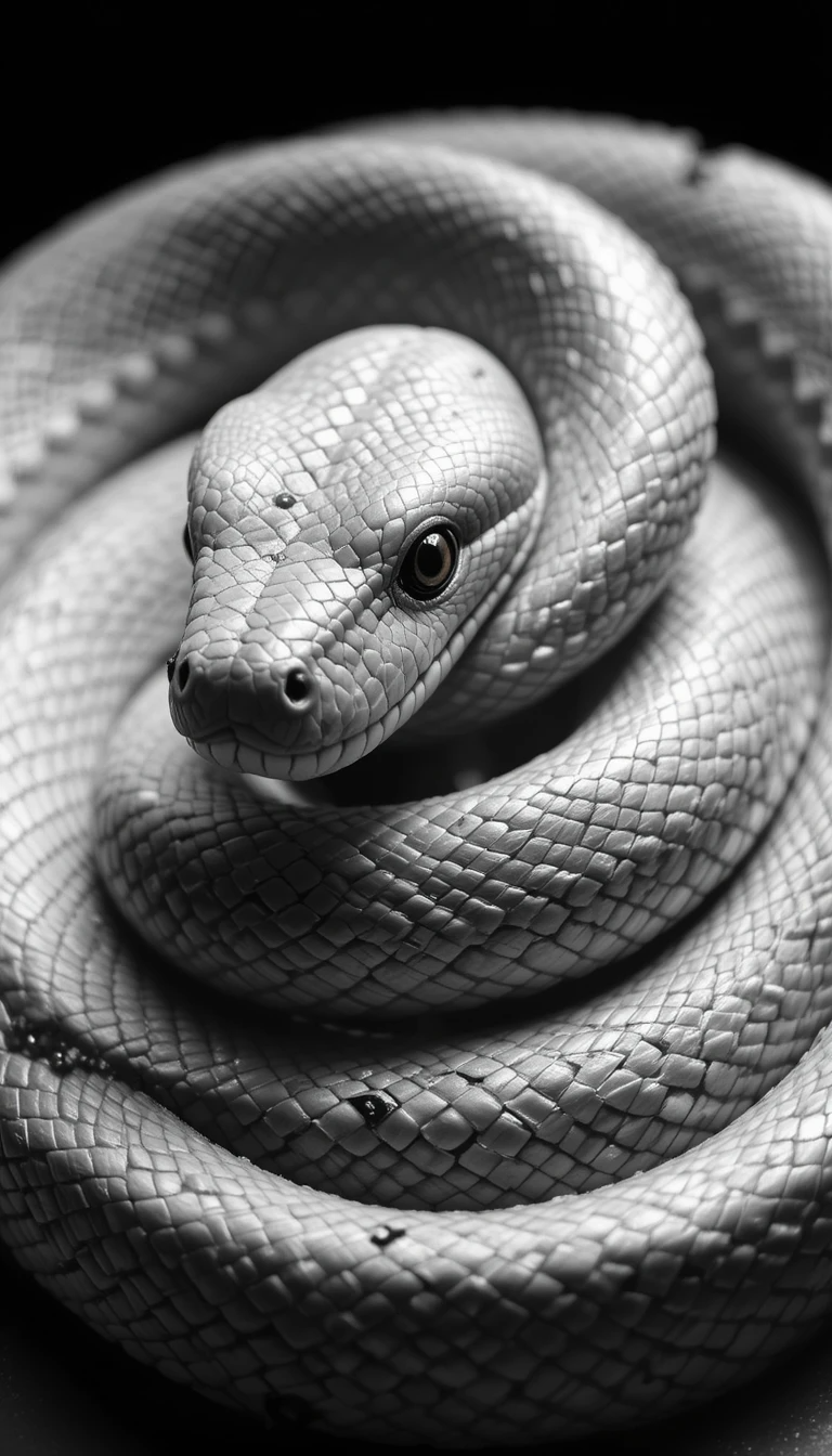Coiled Serpent Snake Portrait – Intense Monochrome Reptile Wall Art