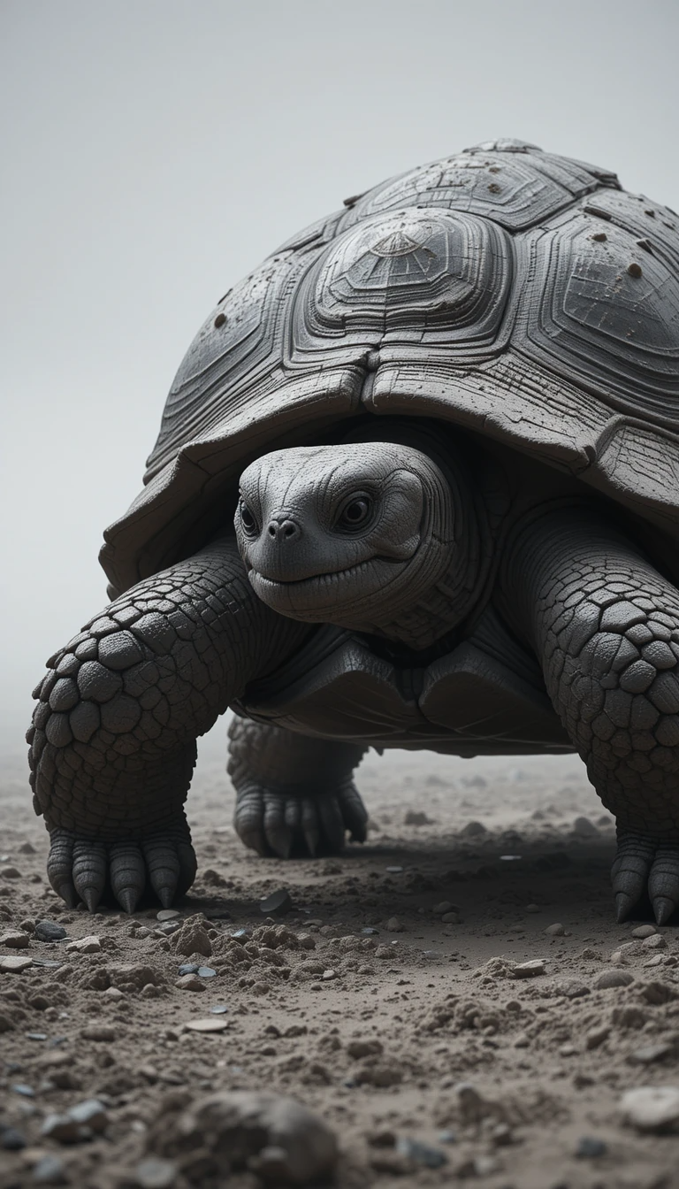 Ancient Tortoise Close-Up Portrait – Timeless Black and White Reptile Fine Art