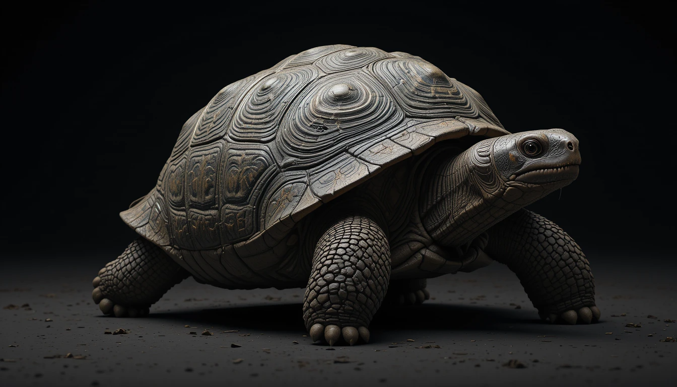 Ancient Tortoise Close-Up Portrait – Timeless Black and White Reptile Fine Art