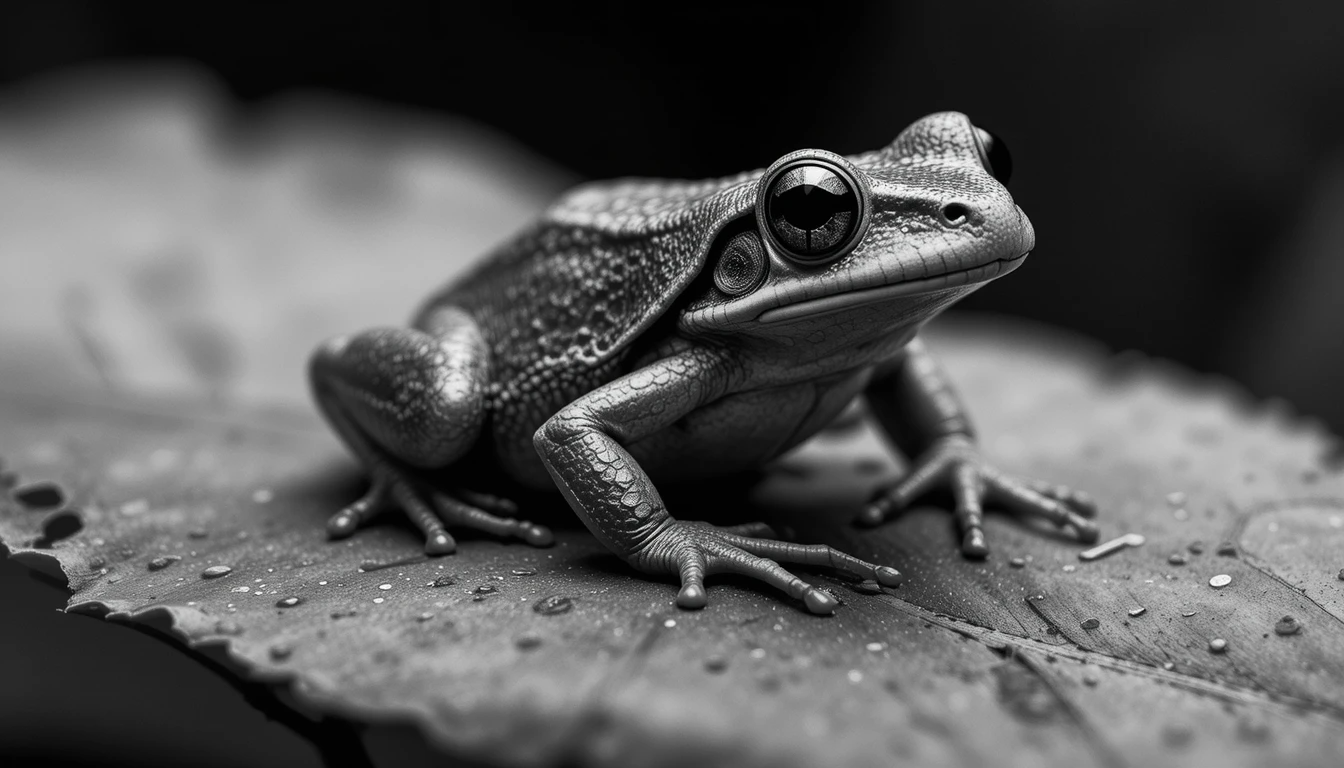 Majestic Tree Frog Close-Up – Black and White Macro Nature Photography Art