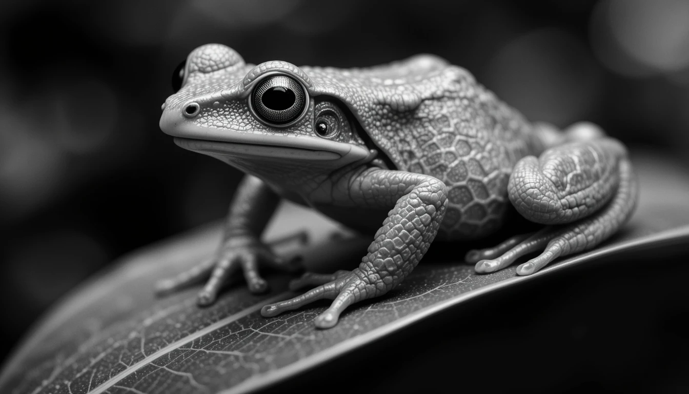 Majestic Tree Frog Close-Up – Black and White Macro Nature Photography Art
