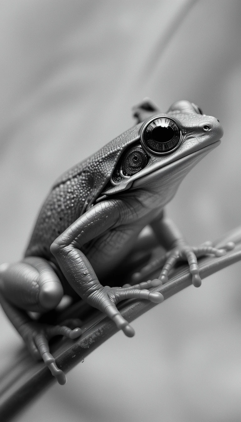 Majestic Tree Frog Close-Up – Black and White Macro Nature Photography Art