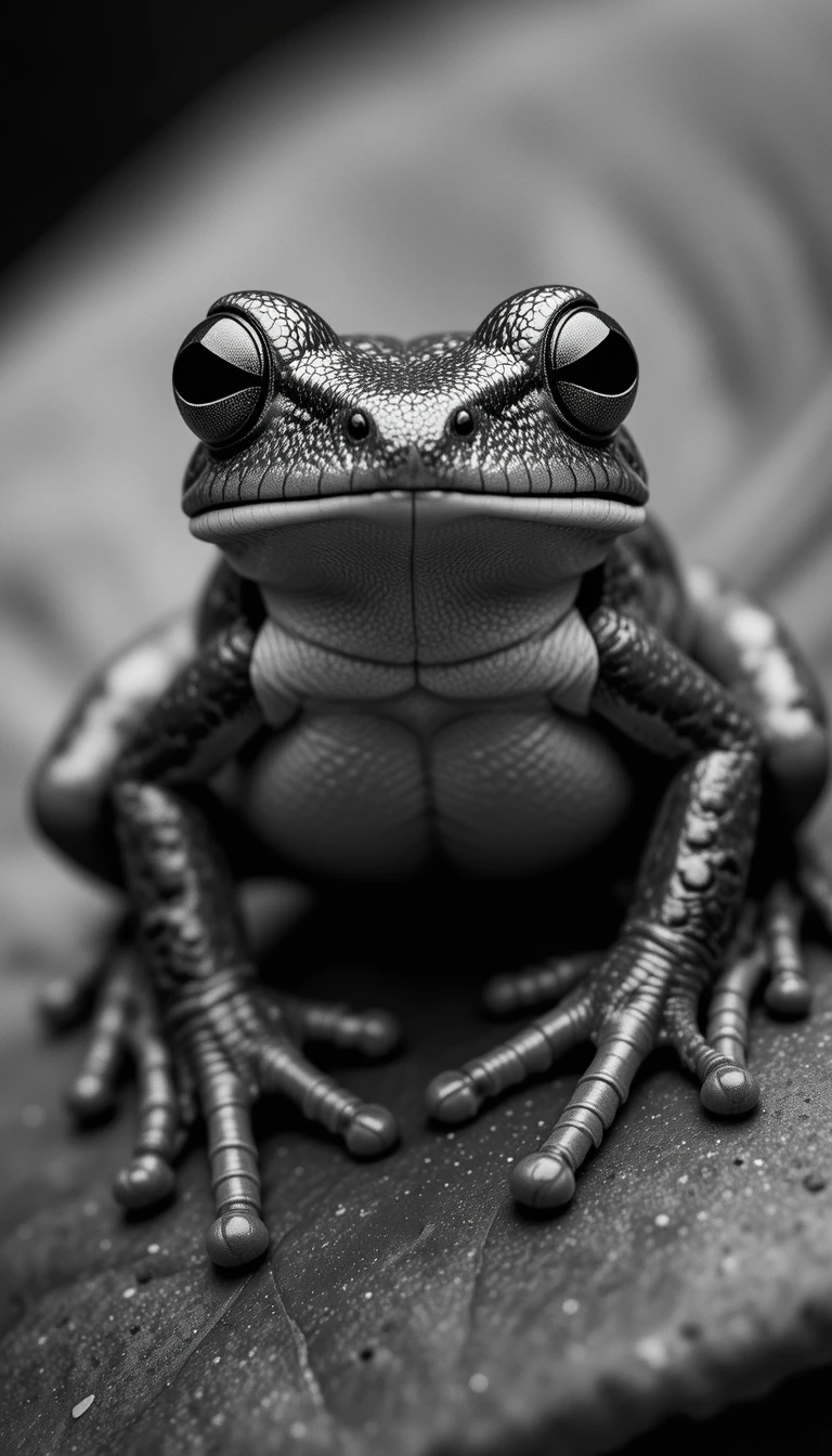 Majestic Tree Frog Close-Up – Black and White Macro Nature Photography Art