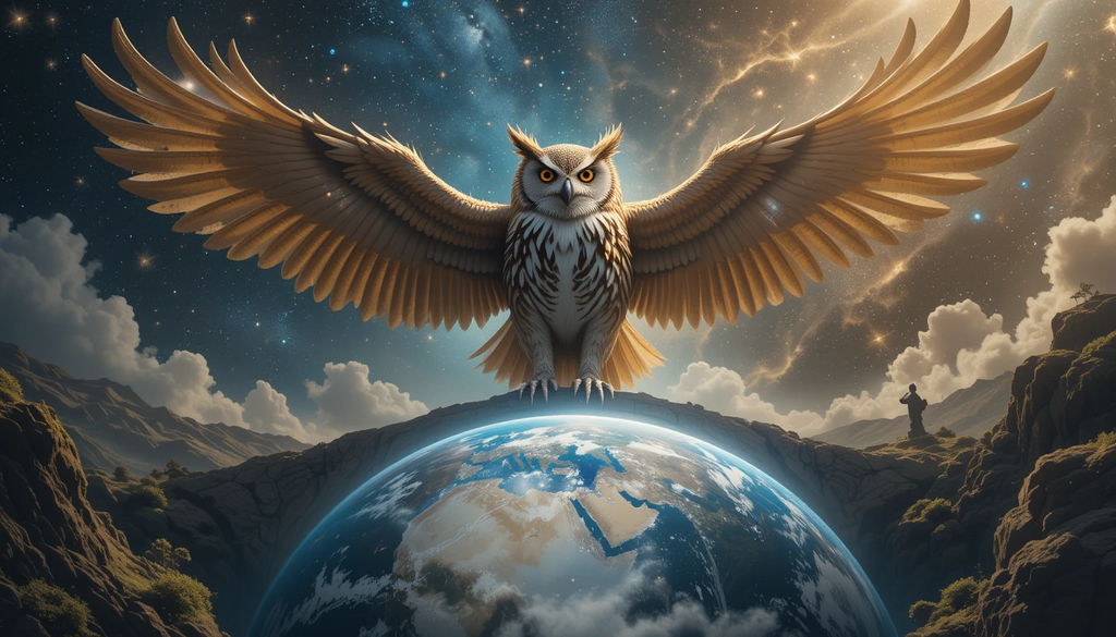 Celestial Owl with Spread Wings – Mystical Monochrome Bird Fantasy Art