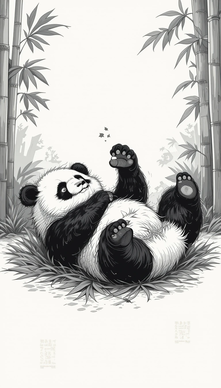 Playful Panda in Bamboo Forest – Black and White Cute Animal Canvas Print