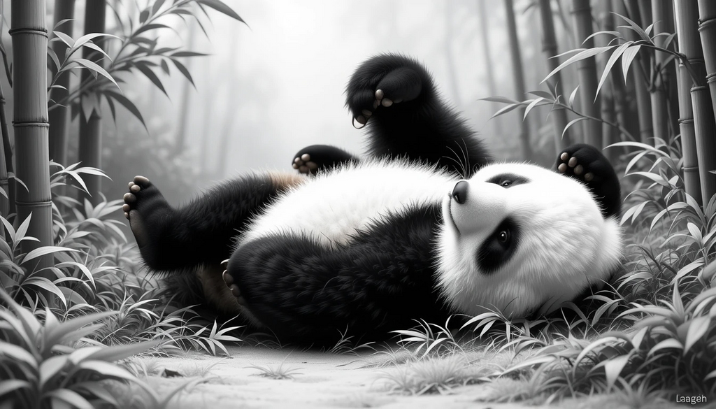Playful Panda in Bamboo Forest – Black and White Cute Animal Canvas Print