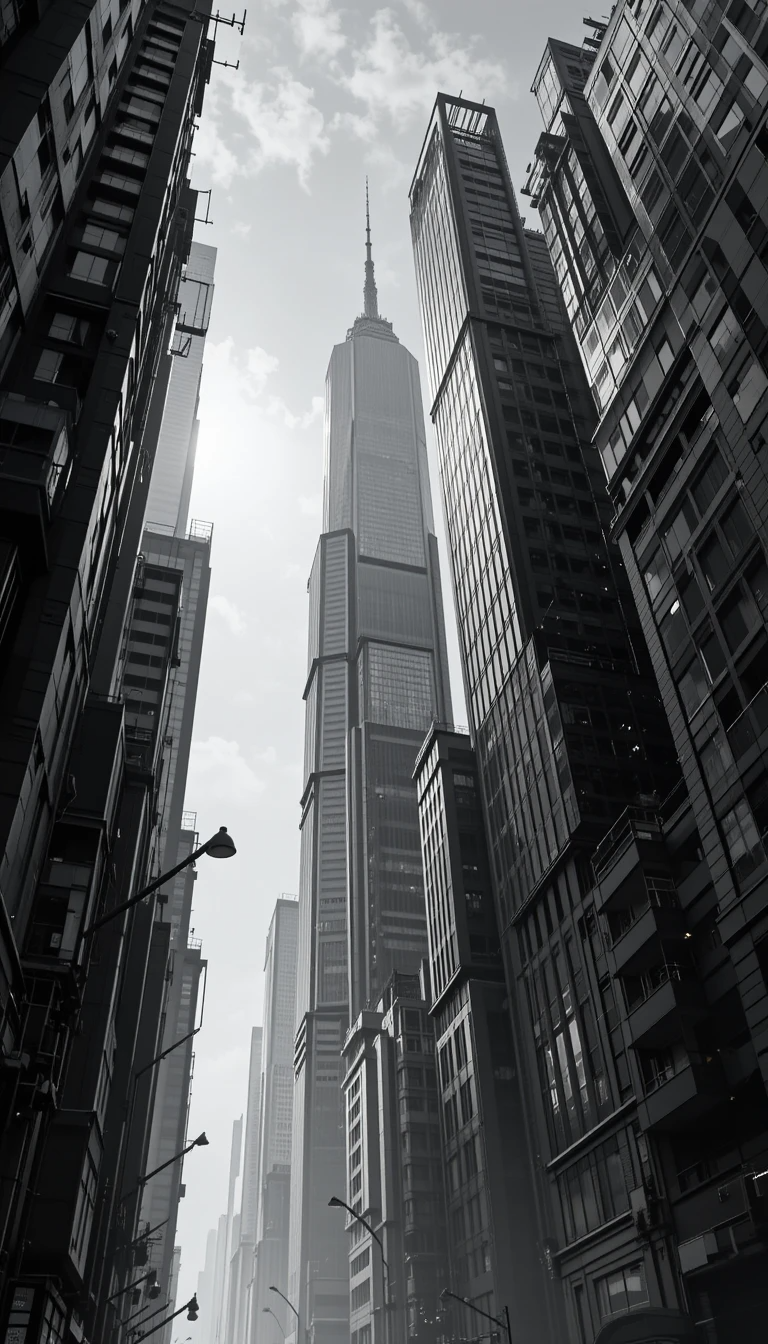 Towering City Skyscrapers View – Urban Black and White Architecture Photography