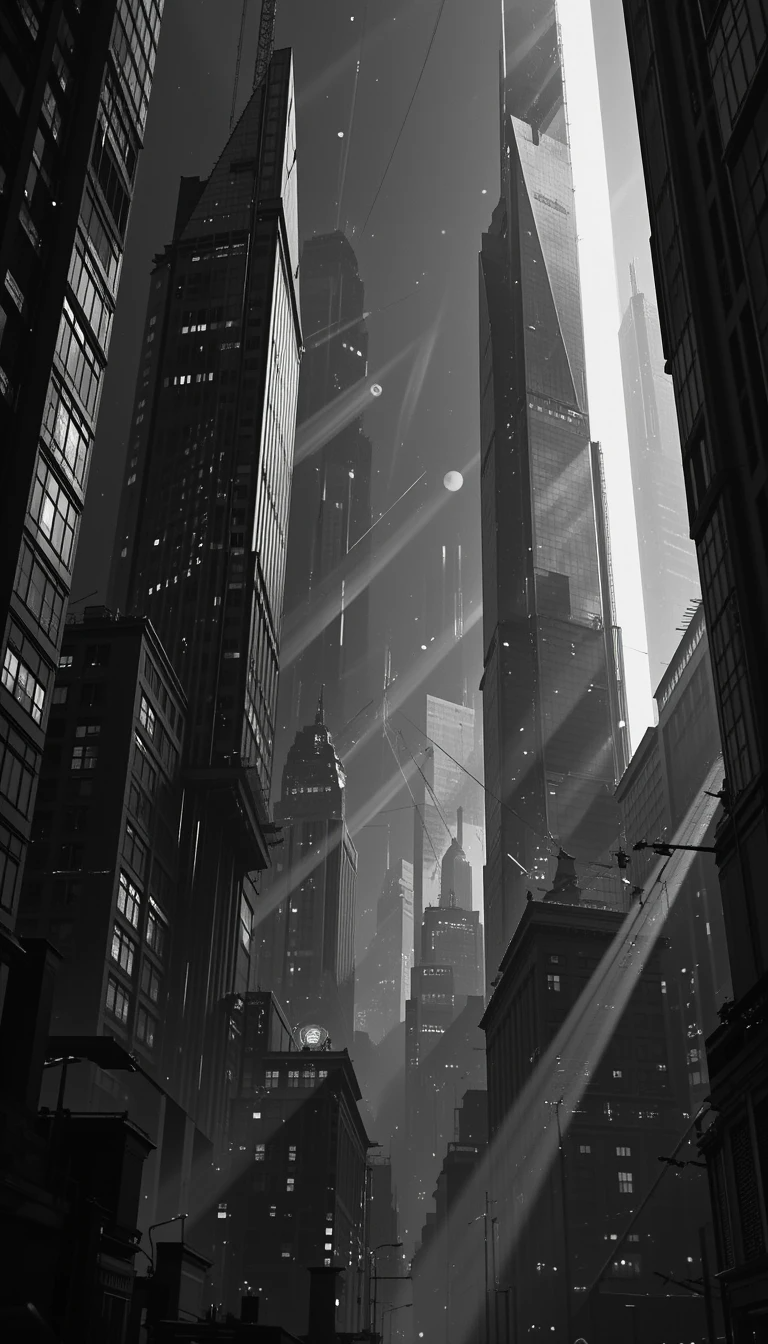 Towering City Skyscrapers View – Urban Black and White Architecture Photography