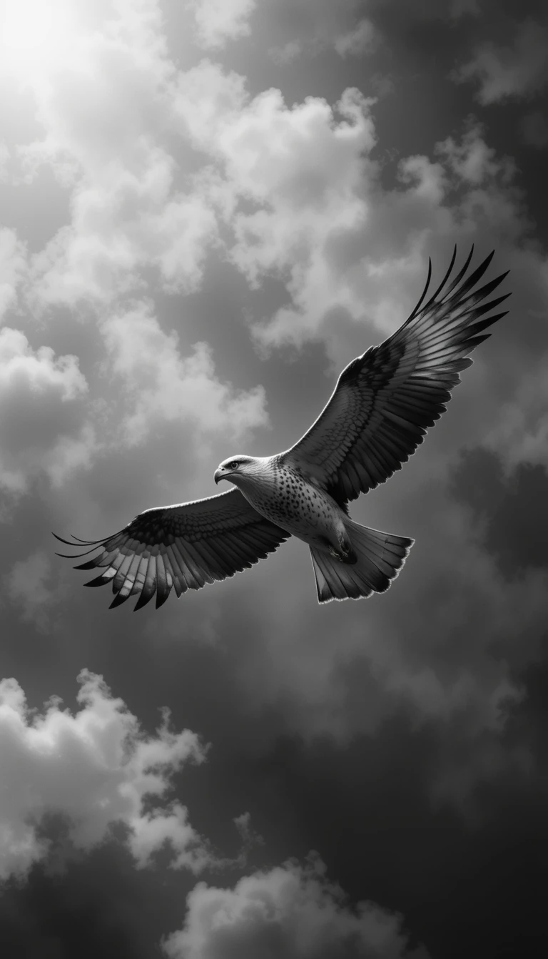 Soaring Eagle in Dramatic Clouds – Black and White Wildlife Photography Wall Art