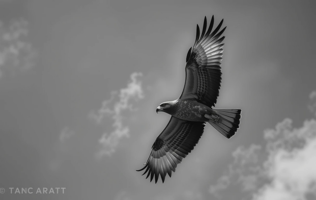 Soaring Eagle in Dramatic Clouds – Black and White Wildlife Photography Wall Art