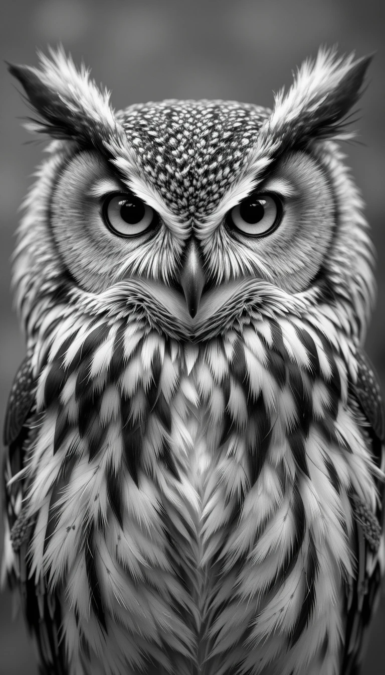Intense Owl Stare Black and White Portrait – Striking Wildlife Fine Art Photography
