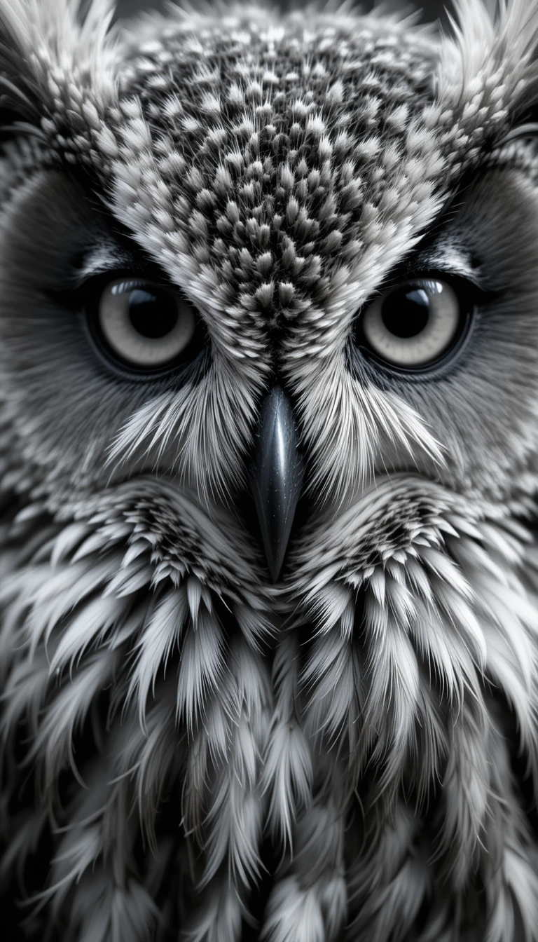 Intense Owl Stare Black and White Portrait – Striking Wildlife Fine Art Photography