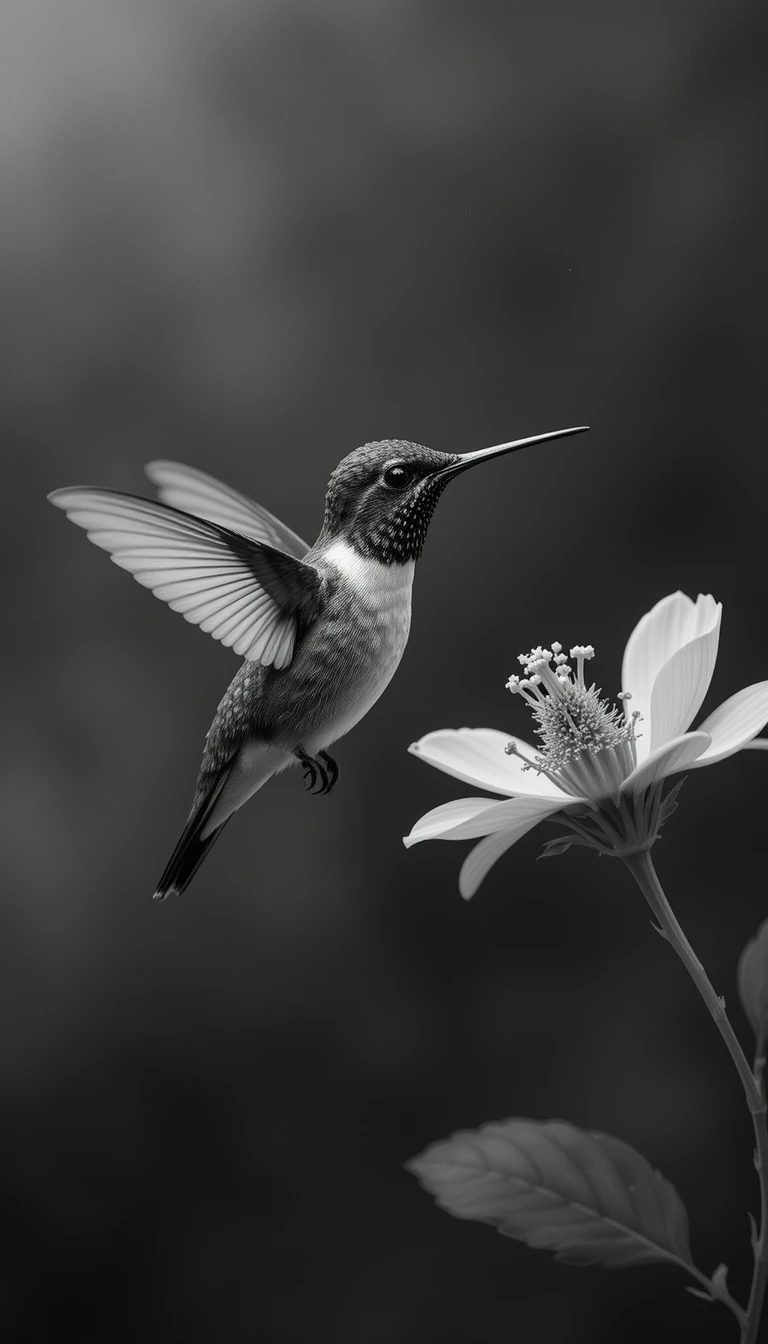 Black and White Hummingbird in Flight – Fine Art Nature Photography Print