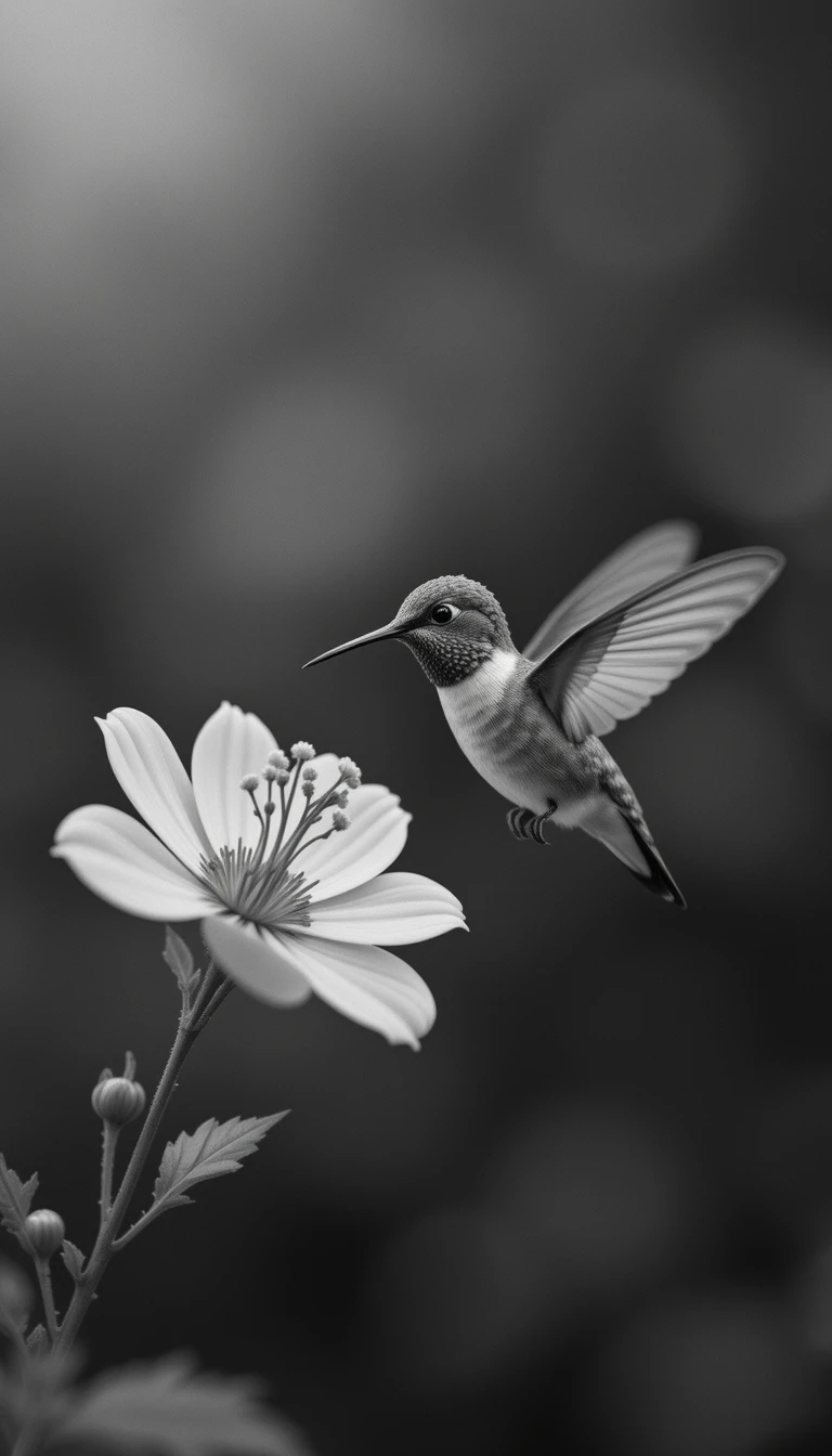 Black and White Hummingbird in Flight – Fine Art Nature Photography Print