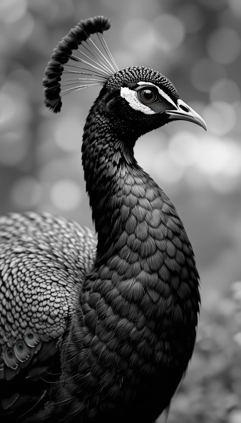 Majestic Peacock Portrait in Black and White – Elegant Bird Photography Wall Art