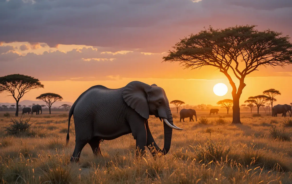 Elephant Herd Sunset Wall Art My Store