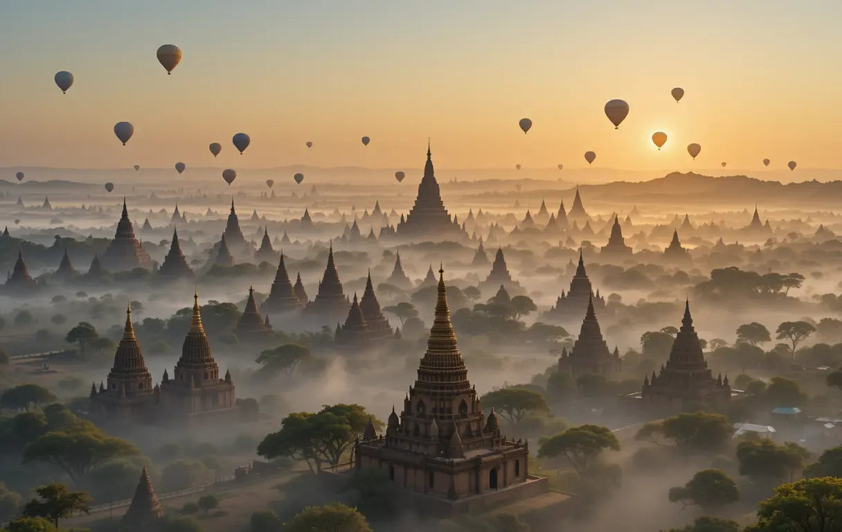 Bagan Temples Hot Air Balloons Sunrise - Digital Art Print - My Store