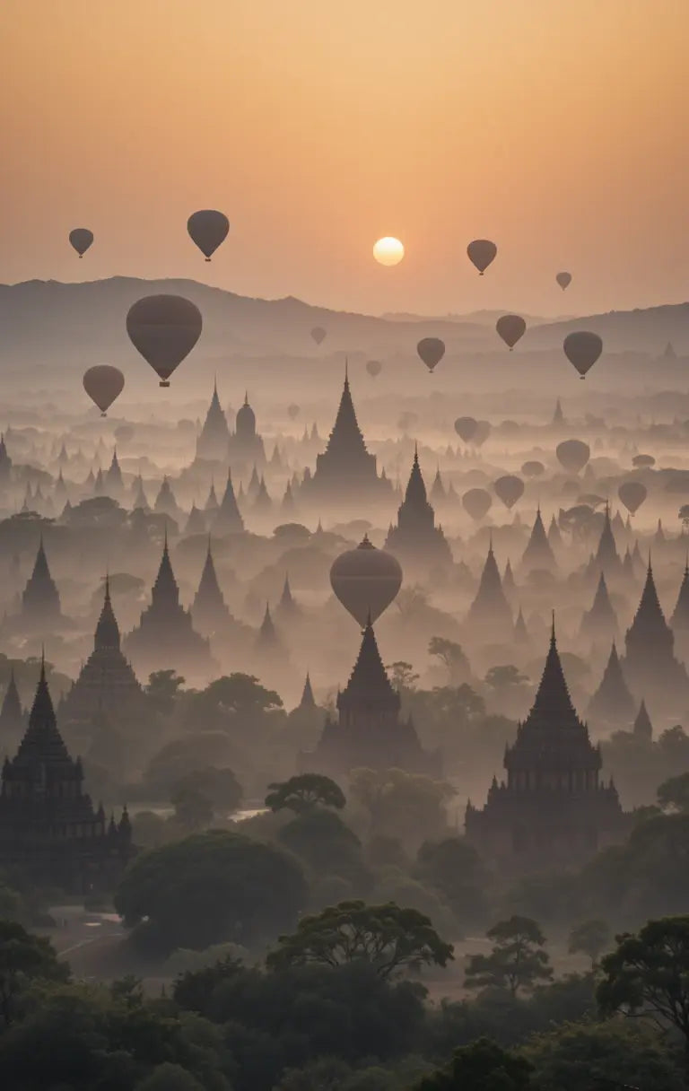 Bagan Temples Hot Air Balloons Sunrise - Digital Art Print - My Store