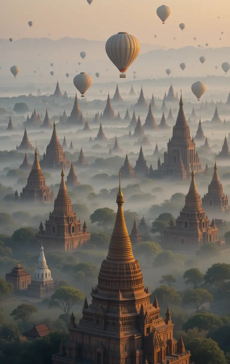 Bagan Temples Hot Air Balloons Sunrise - Digital Art Print - My Store