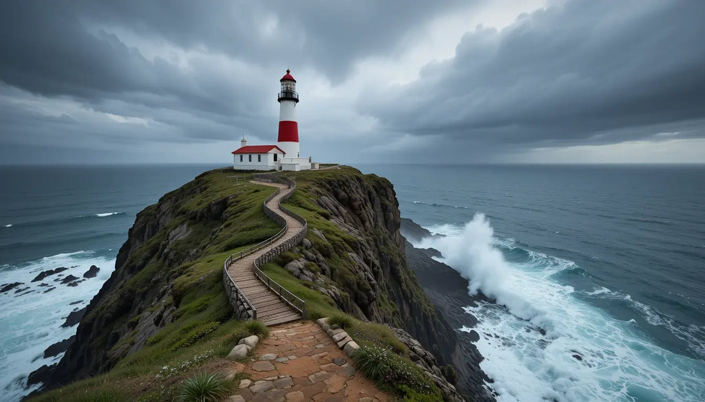 Normandy Lighthouse Stormy Sea Cliff Path - Dramatic Digital Art Print - My Store