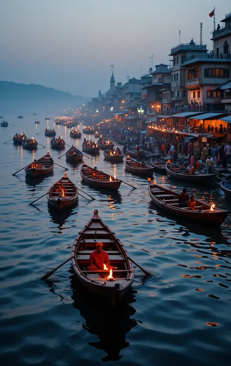 Varanasi Ganges Boats Sunrise Ganga Aarti - Printable Digital Wall Art - My Store