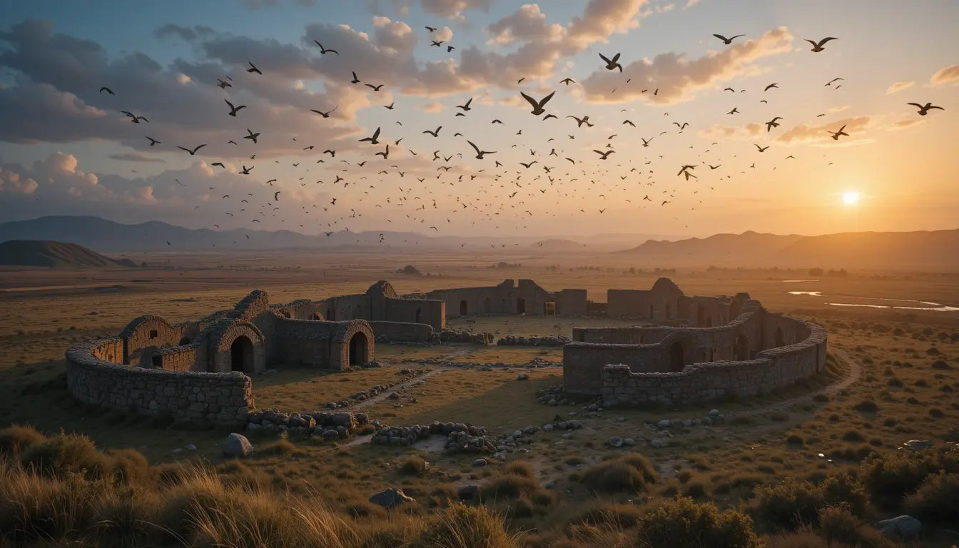 Sunset Ruins with Birds Print My Store