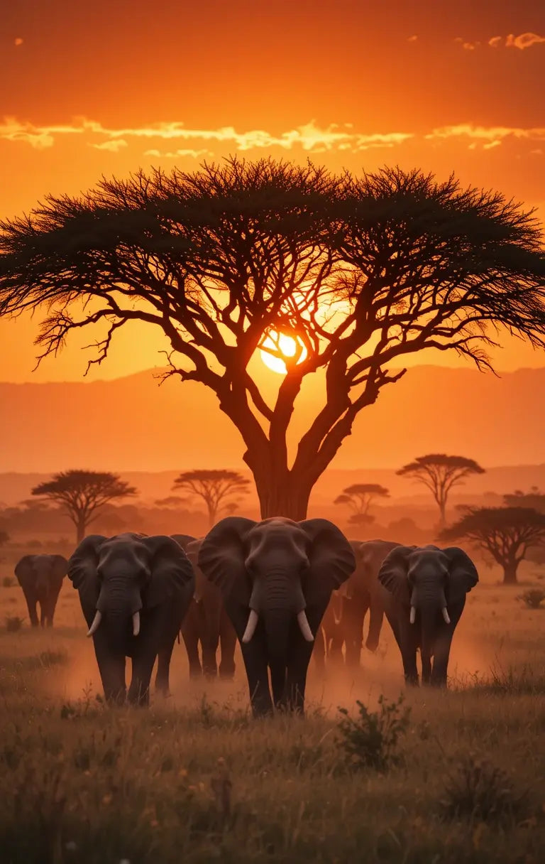 African Sunrise Elephant Herd Wall Art – Wildlife Safari Canvas My Store