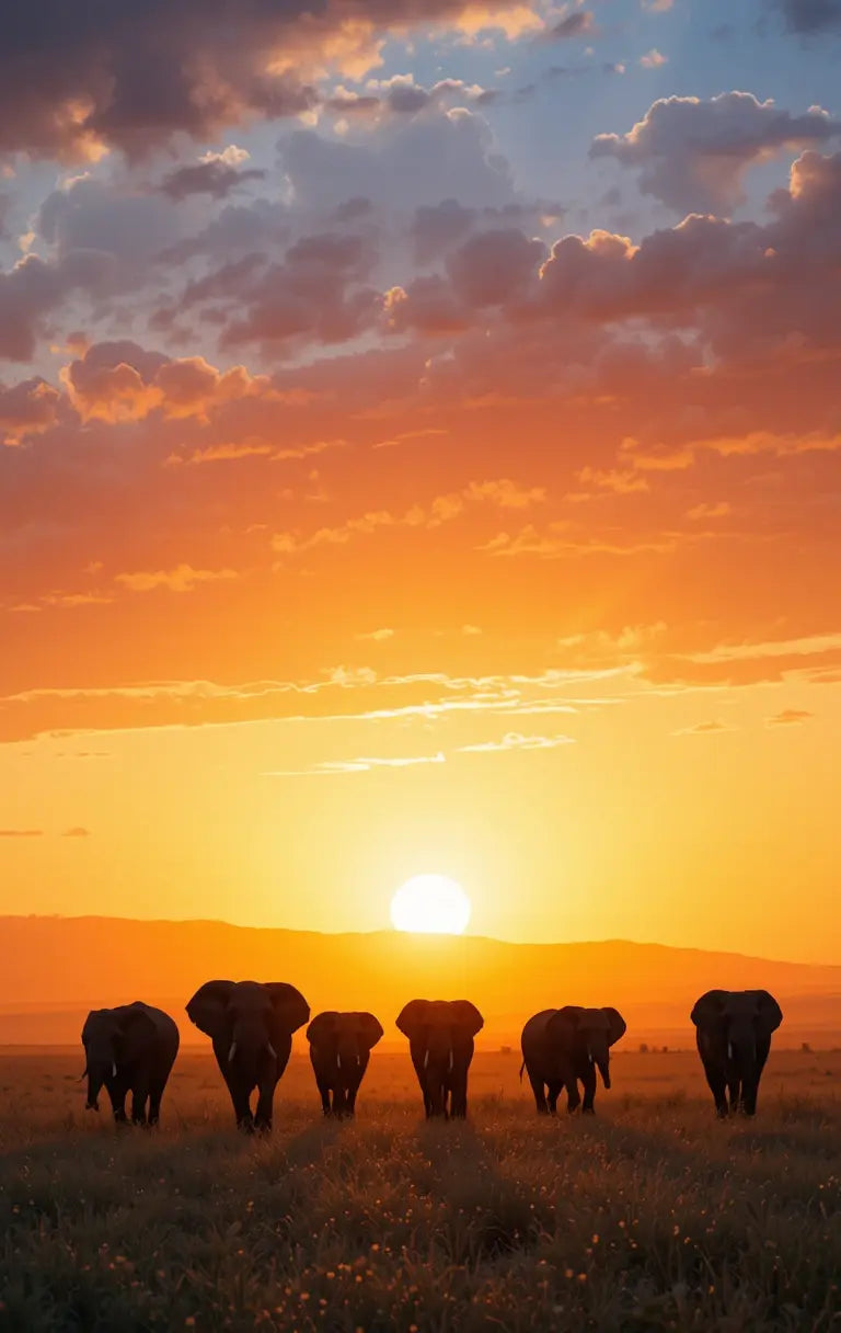 African Sunrise Elephant Herd Wall Art – Wildlife Safari Canvas My Store