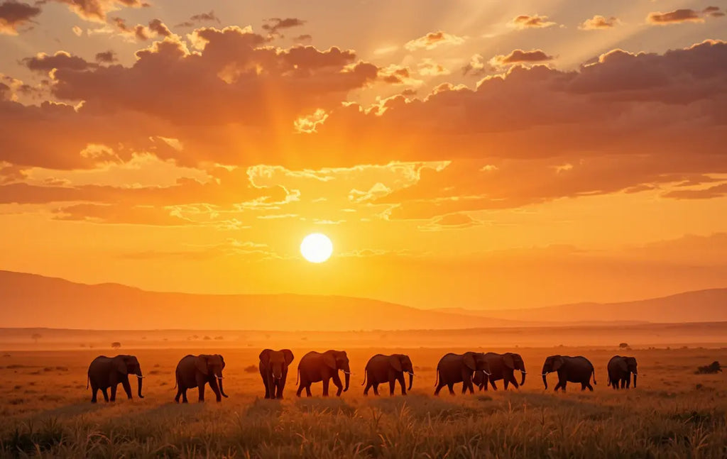 African Sunrise Elephant Herd Wall Art – Wildlife Safari Canvas My Store