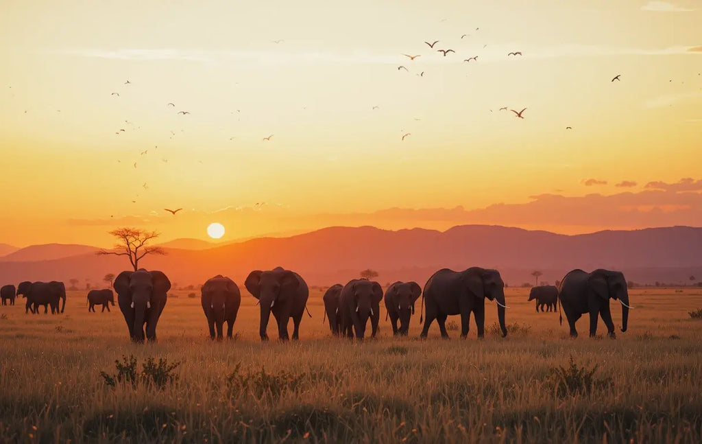 African Sunrise Elephant Herd Wall Art – Wildlife Safari Canvas My Store