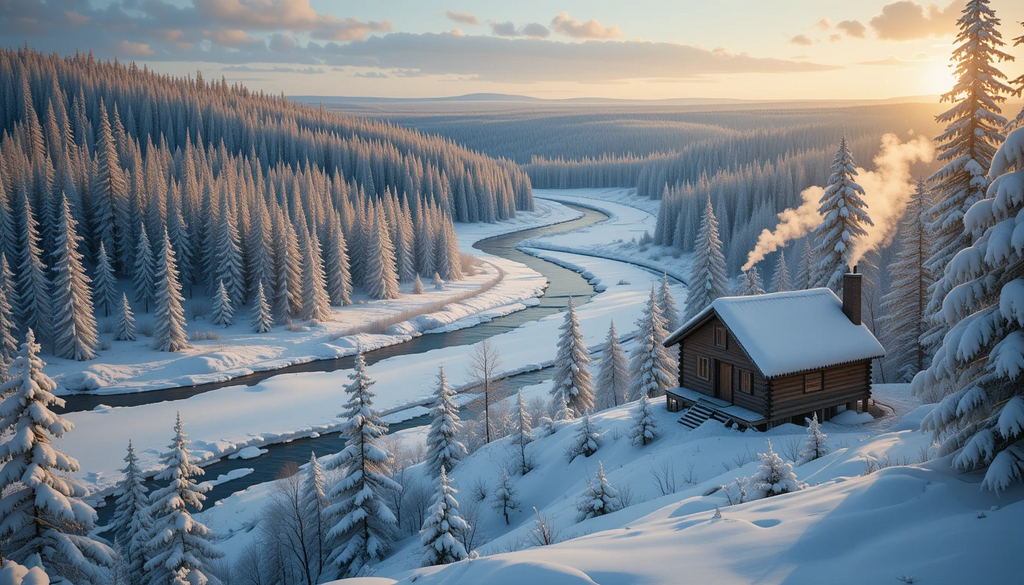 Cozy Winter Cabin Landscape Print My Store