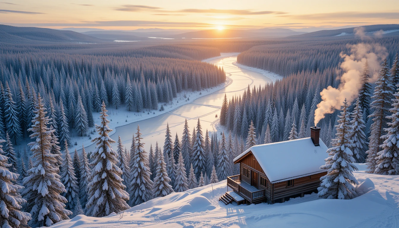 Cozy Winter Cabin Landscape Print My Store