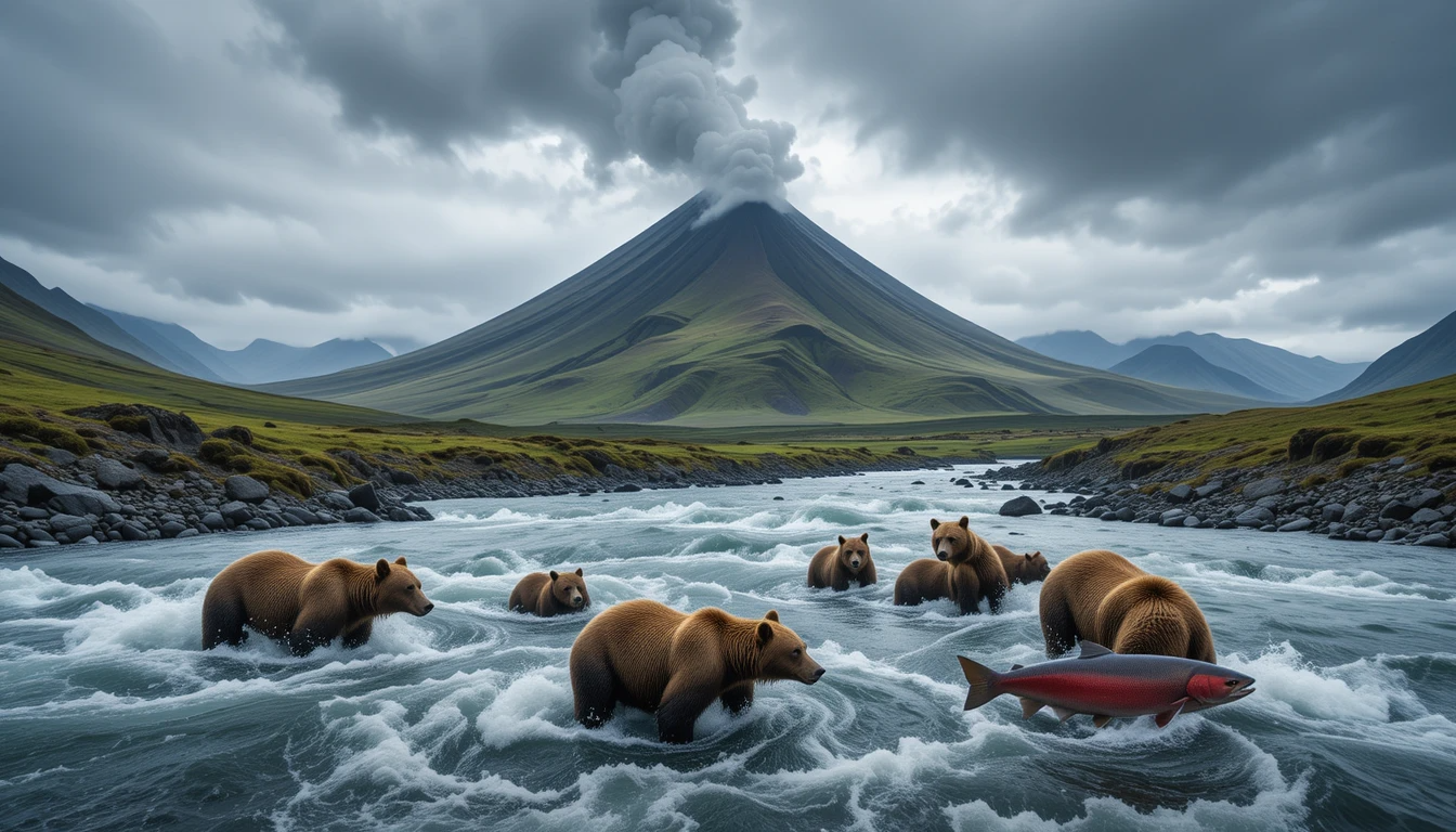 Volcanic Valley Bear Scene Print My Store