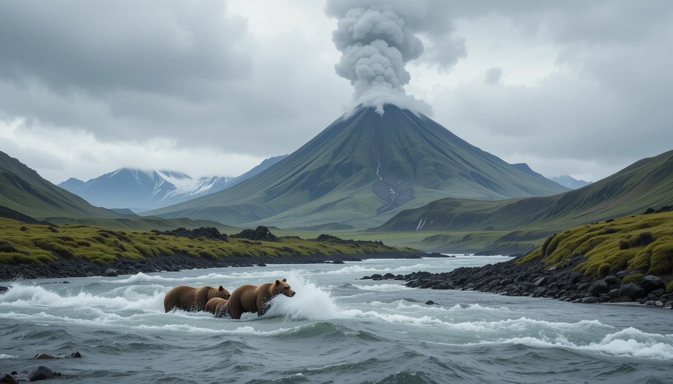 Volcanic Valley Bear Scene Print My Store