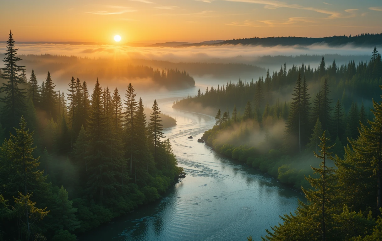 Misty River Forest Scene Print My Store