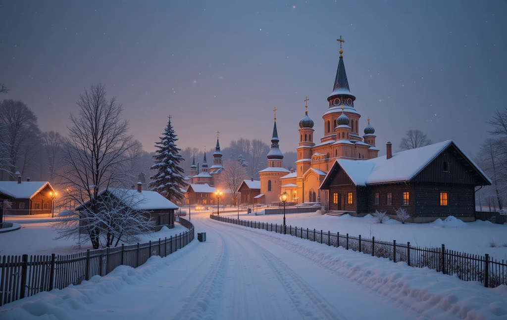 Winter Church Village Print My Store