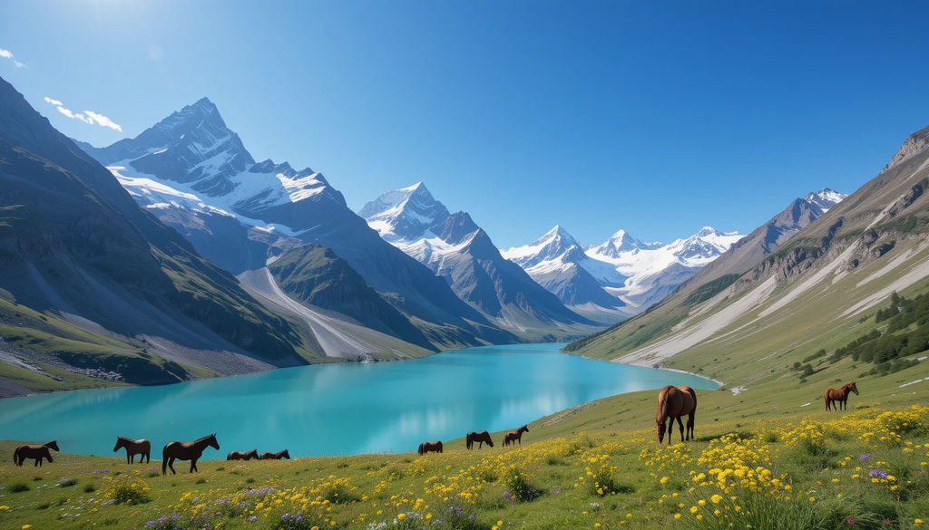 Serene Mountain Lake with Horses My Store