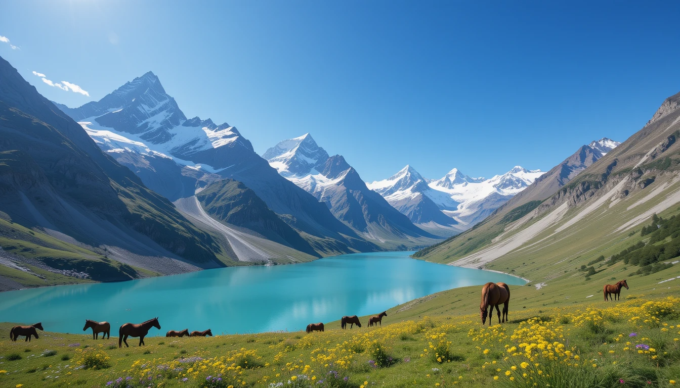Serene Mountain Lake with Horses My Store
