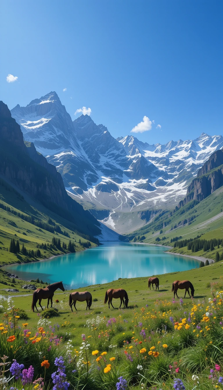 Serene Mountain Lake with Horses My Store